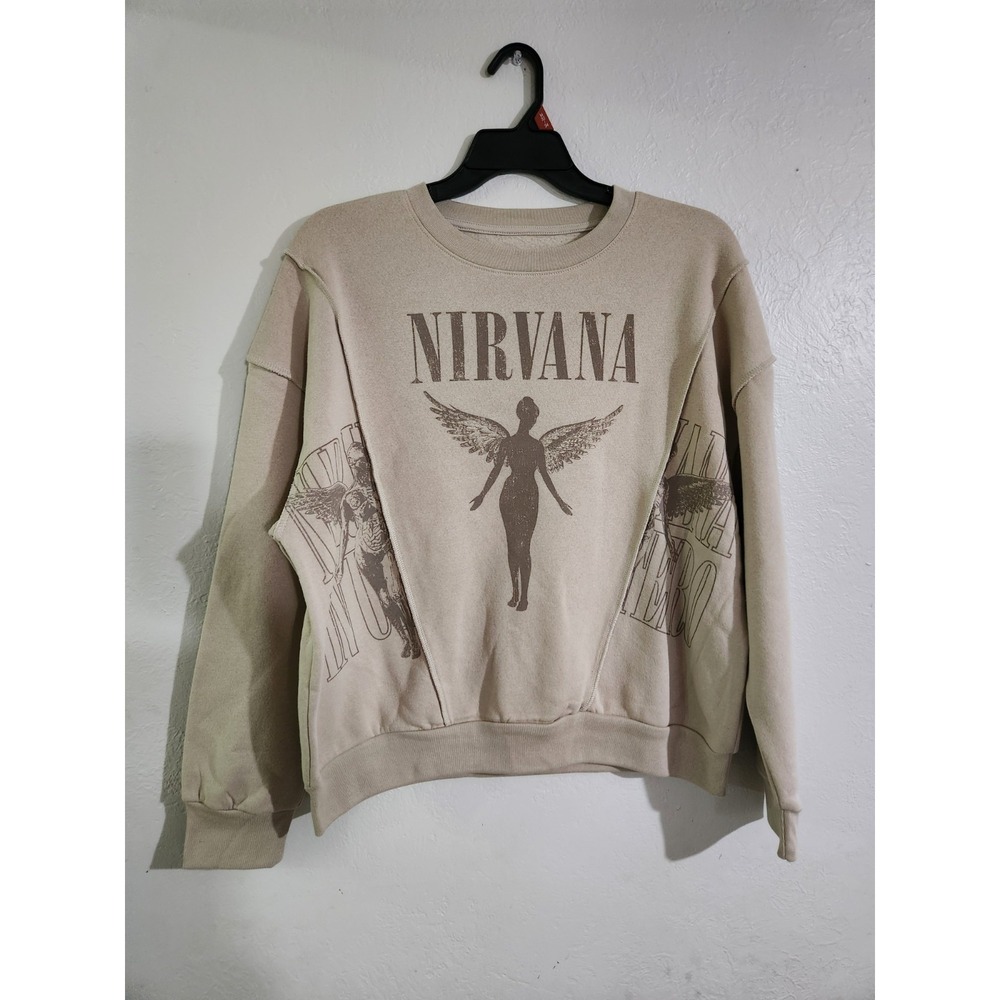 Nirvana In Utero Sweatshirt Mens Size M Medium Taupe Beige Crewneck Pullover NWT